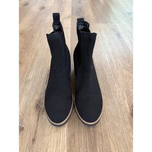 Sofft Minimalist Wedge Ankle Boots Women 8.5 Black Knit Textile Leather Sock